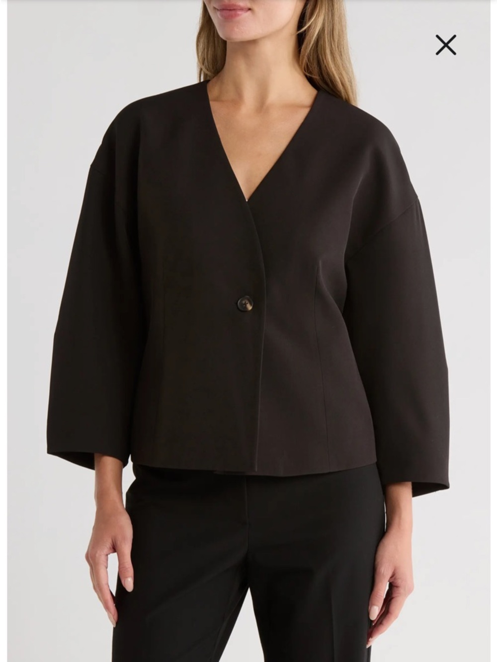 NWT Gemma & Jane Med Black Barrel Sleeve One-Button Blazer Suit Jacket Top $120!